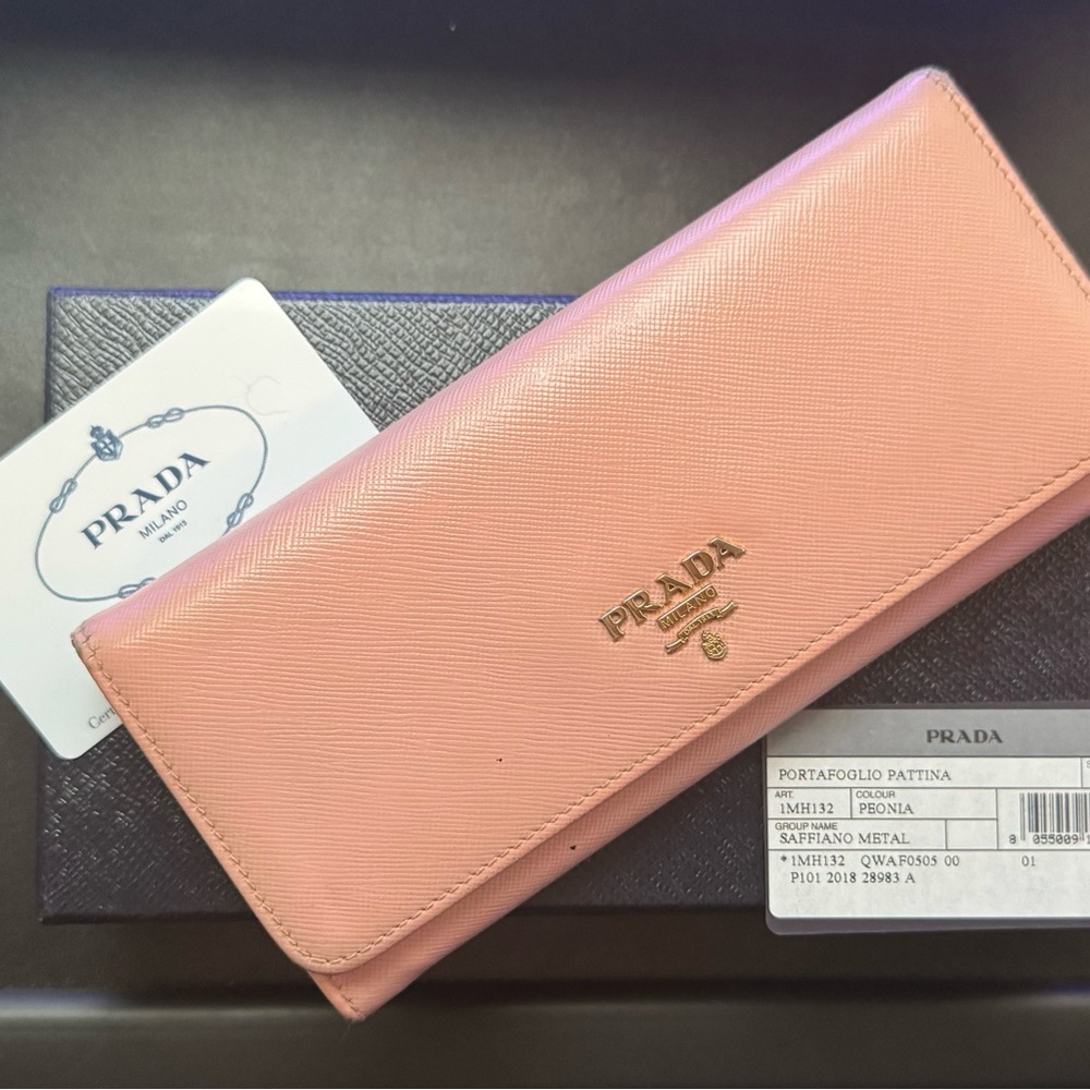 Prada Pink Staffiano Leather Continental Long Wallet Pre loved